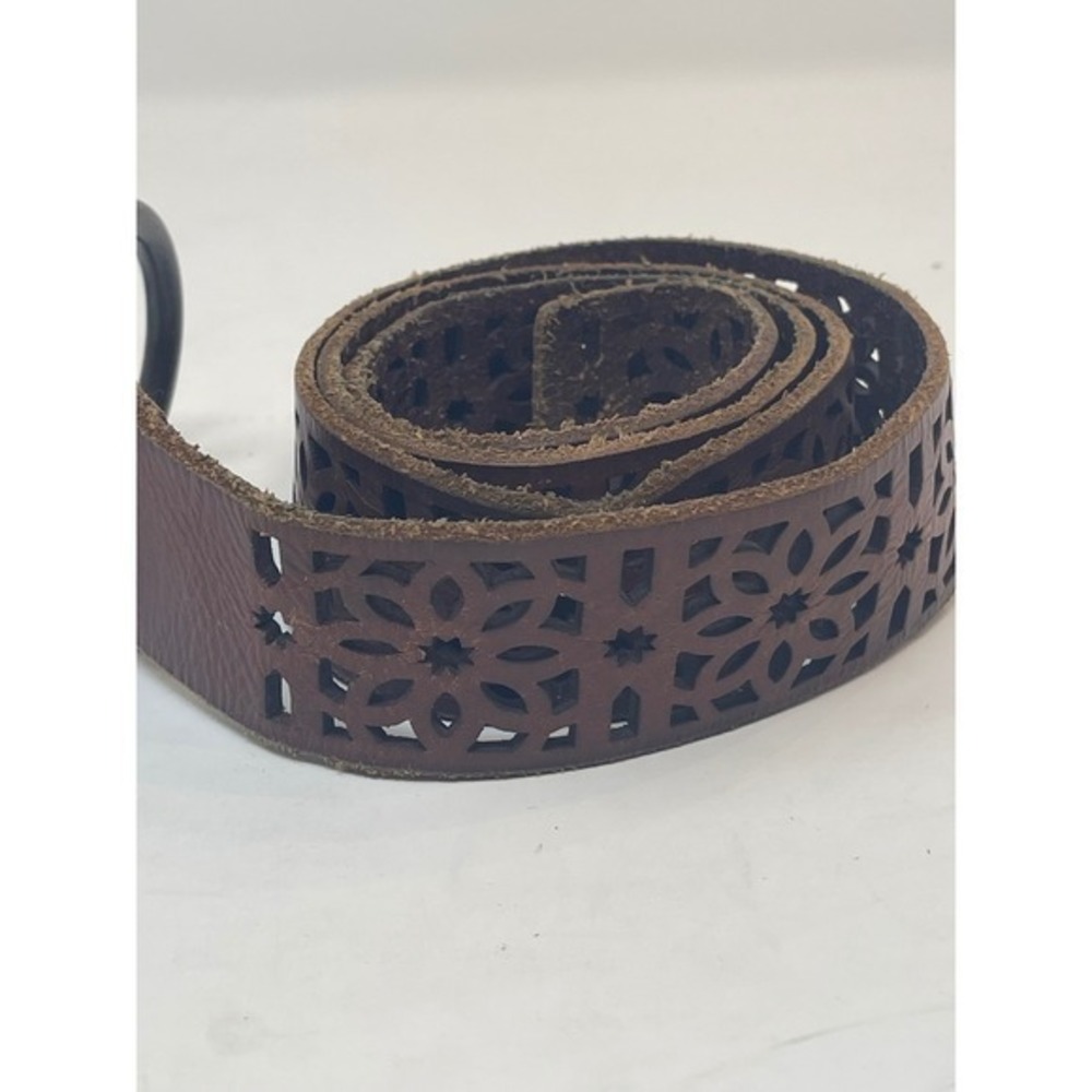 Lucky Brand Leather Belt Women's L Brown Laser Cut Floral Boho Wide - Picture 2 of 7